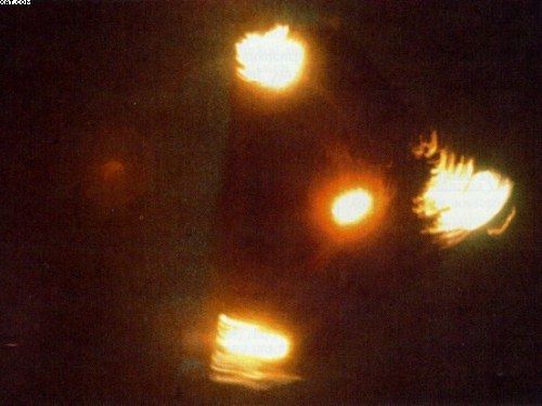 Belgium Triangle Brightness and contrast enhanced version of photo. Date: April, 1990 Location: Petit-Rechain, Belgium. Credit http://www.ufoevidence.org/cases/case1126.htm