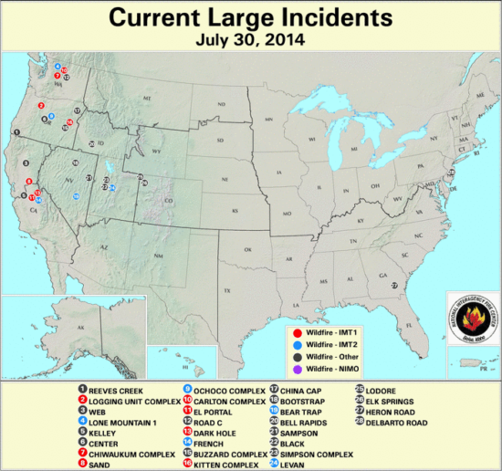 Large Map of Wild Fires in USA