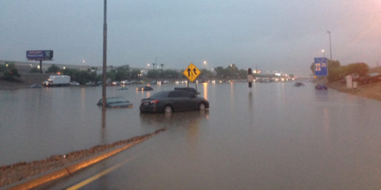 Interstate 10 flooded near 43rd avenue. (Jim Cross/KTAR)
