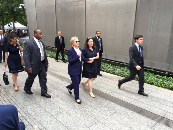 Hillary Clinton leaves the 911 Ceremony due to a medical problem.